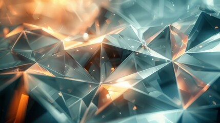 Abstract 3D Polygonal Web with Light Reflections - Design a background featuring a 3D polygonal web with reflective light effects