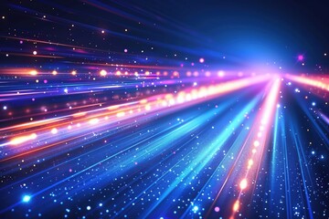 Poster - abstract background with vibrant blue and purple light streaks, sparkling dots, and a dynamic futuri