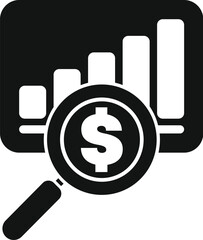 Poster - magnifying glass focusing on dollar sign over growing bar chart symbolizing financial analysis