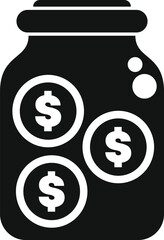 Sticker - Black silhouette of a glass jar with dollar coins inside, saving money concept