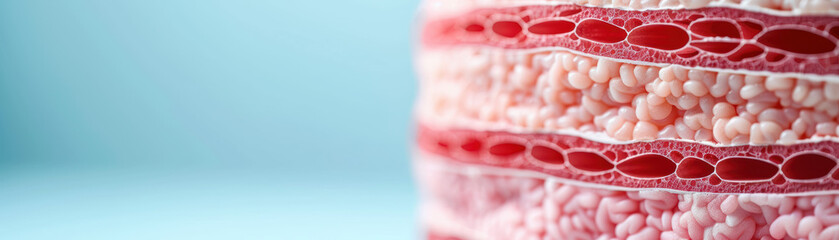 Wall Mural - Close-up view of human adipose tissue layers in a scientific medical illustration. Detailed visualization of the cellular structure.