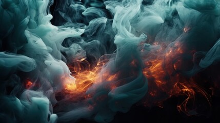 Wall Mural - Abstract Smoke Art with Teal and Orange Colors