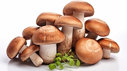 Wall Mural - Group of Mushrooms on White Background