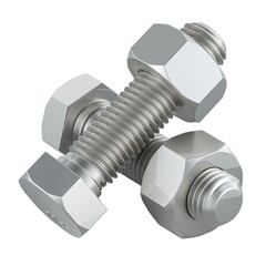 Poster - Two Bolts with washers and nuts, 3D rendering isolated on transparent background