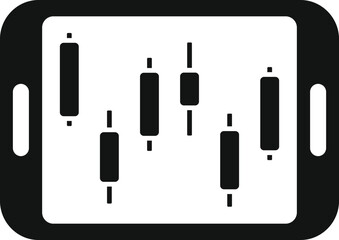 Poster - black and white icon of a smartphone displaying a candlestick chart, representing market trends and 