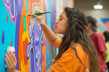 High school art class creating projects