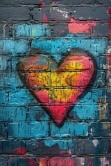 Wall Mural - Vibrant graffiti heart with colorful spray paint on a textured brick wall, expressing urban street art and creativity.