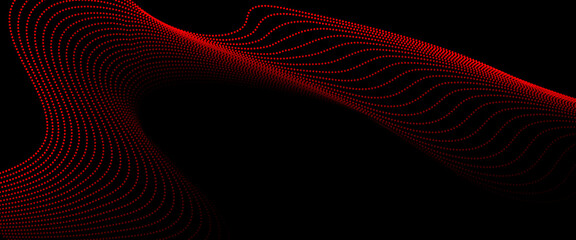 Wall Mural - Abstract futuristic red wave dots shapes and black background. Vector background with red abstract wave dots. Abstract gradient wave, Big data. Digital background. Futuristic vector illustration.