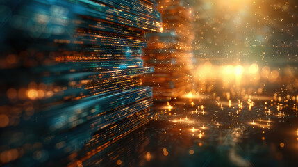 Poster - A stunning abstract visualization of data flow in a digital environment with glowing particles, evoking technology, innovation, and future concepts.