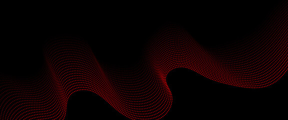 Wall Mural - Abstract futuristic red wave dots shapes and black background. Vector background with red abstract wave dots. Abstract gradient wave, Big data. Digital background. Futuristic vector illustration.