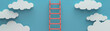 © tonstock - A red ladder reaching towards fluffy white clouds on a bright blue background, symbolizing ambition, growth, and reaching new heights.