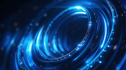 Poster - Abstract image with blue glowing rings in a futuristic design. Bright lights and circular patterns create a high-tech, modern look in this digital illustration.