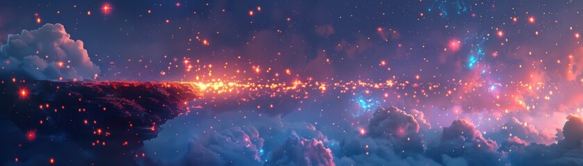 Wall Mural - stunning cosmic landscape of glowing clouds and galaxies, creating an ethereal and vibrant space sce