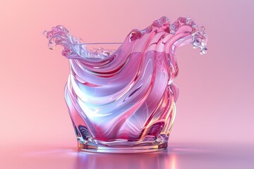 Poster - A stunning abstract image of a pink and purple liquid swirl in a clear glass, set against a soft gradient background.