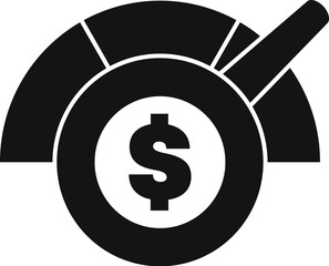 Poster - black and white icon of a control lever increasing the value of dollar currency on a speedometer