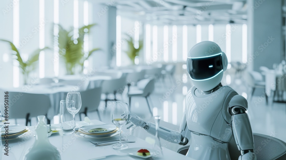 Witness the future with a robot dining in a sleek, modern restaurant ...