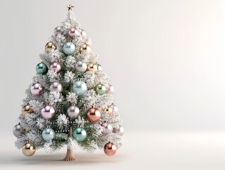 Sticker - A beautifully decorated Christmas tree with pastel ornaments, adding a festive touch to holiday celebrations.