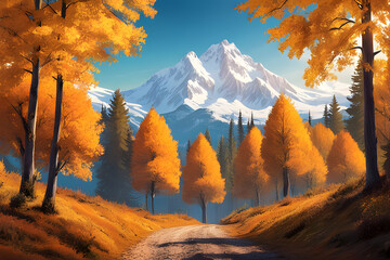 Sticker - autumn forest in the mountains