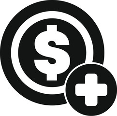 Poster - black and white dollar coin is increasing in value with a plus sign