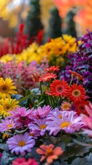 Canvas Print - Vibrant Autumn Garden with Diverse Flowering Plants and Foliage