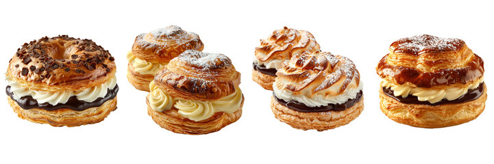 Set of Choux pastry isolated on transparent png background