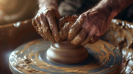 Sculpting Serenity: Potter's Hands Crafting Clay Masterpiece