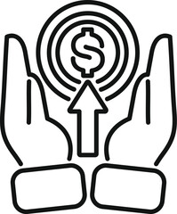 Sticker - Line art icon of a businessman holding his hands around a rising arrow with a dollar coin