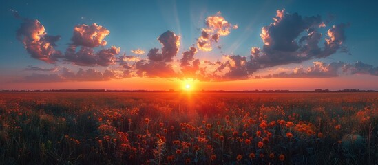 Wall Mural - Sunset Over a Field of Wildflowers