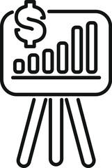 Sticker - Simple icon of a flipchart with a dollar sign over a bar chart showing increasing profits