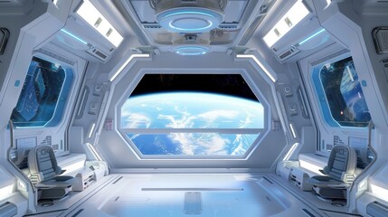 Wall Mural - Spaceship Interior with Earth View