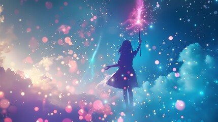 Poster - Whimsical Dreamscape of a Magical Girl Exploring the Cosmic Realms