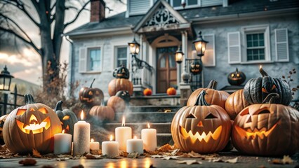 Wall Mural - halloween pumpkin in the street