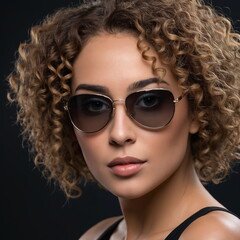 A woman with curly hair wearing sunglasses