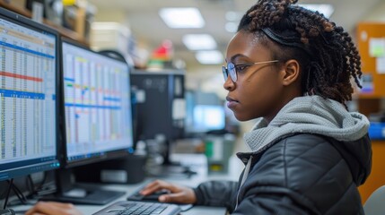 Wall Mural - A researcher inputting data into a spreadsheet on a desktop computer, highlighting the importance of accurate data entry