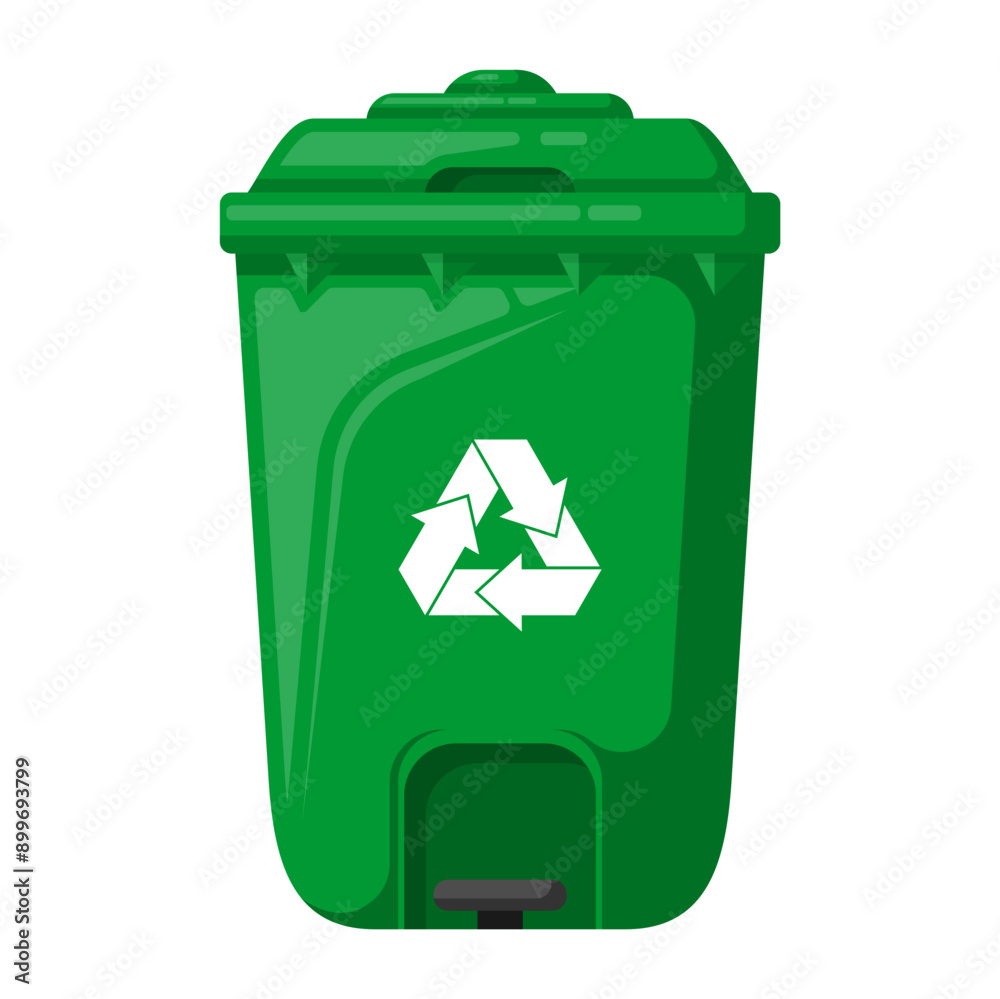 Green trash can isolated on white background, editable and scalable ...