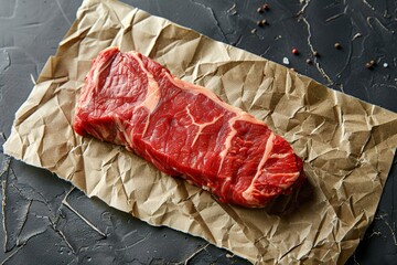 Wall Mural - Raw steak with tomatoes, rosemary, and peppercorns on a light background.