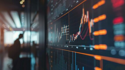 Poster - Charts and graphs on a modern office wall, symbolizing the integration of data visualization in investment strategies.