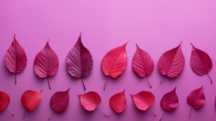 Wall Mural - Gradient Of Pink And Red Leaves On A Solid Purple Background