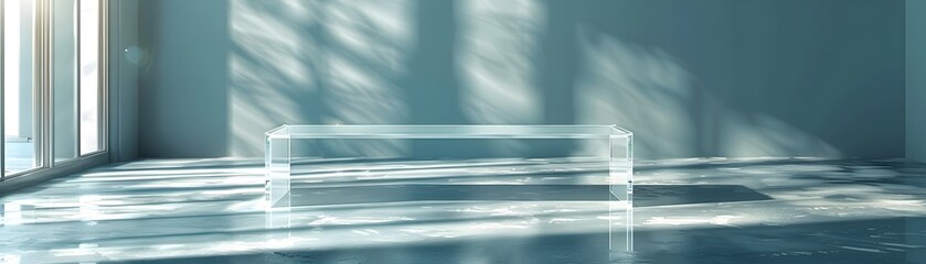 Poster - Contemporary Transparent Acrylic Table in Minimalist Space for Product Showcase