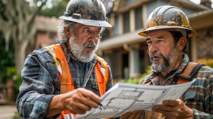 Construction Foreman Going Over Project Plans with Worker in Safety Gear