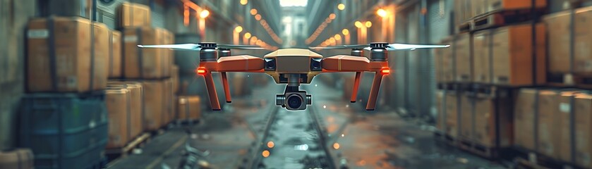 Poster - AI Driven Drone Delivering Packages in Urban Setting Representing Advancements in Logistics and Delivery