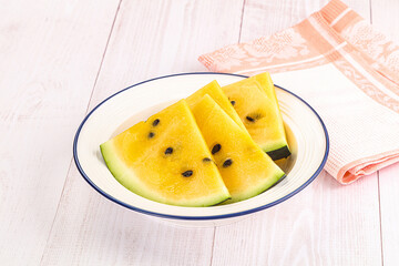 Sweet and juicy yellow watermelon slices