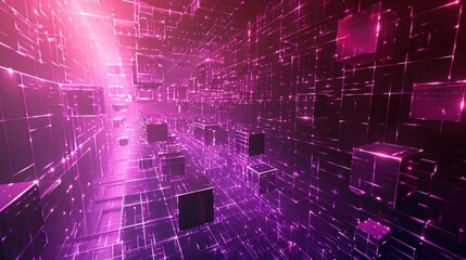 Wall Mural - Abstract Digital Tunnel of Pink and Purple Light