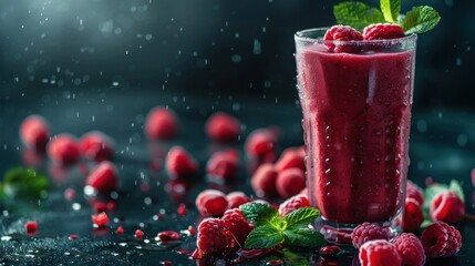 Poster - Raspberry Smoothie with Fresh Mint