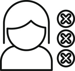 Poster - Line icon of a woman deciding between three different multiple choice answers