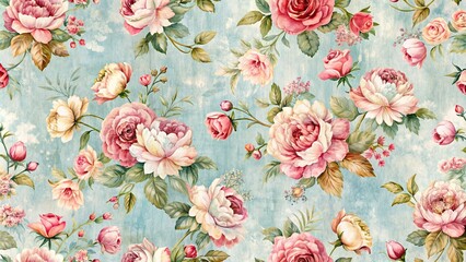  Shabby Chic flowers pattern with a painting effect seamless design, Shabby Chic, flowers, pattern, seamless, painting effect