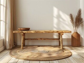 Poster - Bamboo Table in Bright Airy Room   Ideal for Eco Friendly Product Display