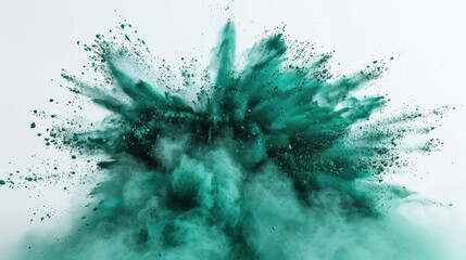 Wall Mural - Dynamic explosion of turquoise powder against a white background, capturing vibrant energy and dramatic movement in high-speed photography.