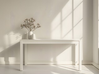 Wall Mural - Minimalist White Table in Bright Airy Room for Modern Product Display