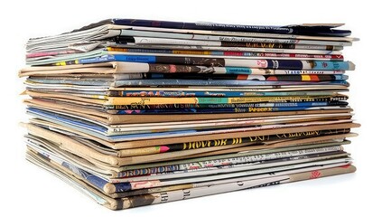 Piles of Old Magazines on White Background